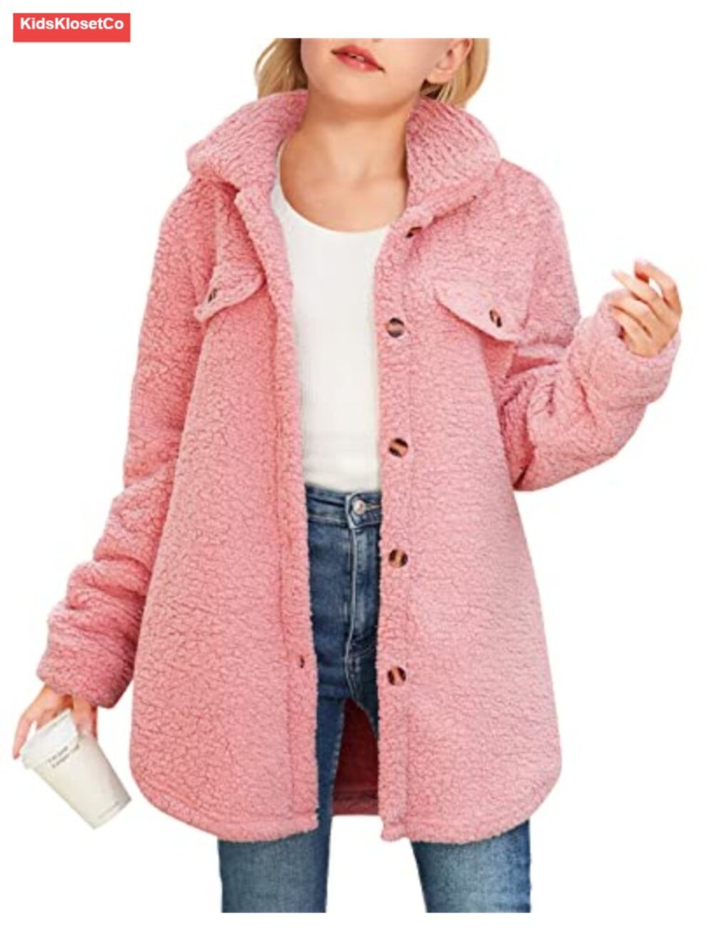 Girls Fuzzy Sherpa Fleece Jacket Casual Button Down Winter Coat